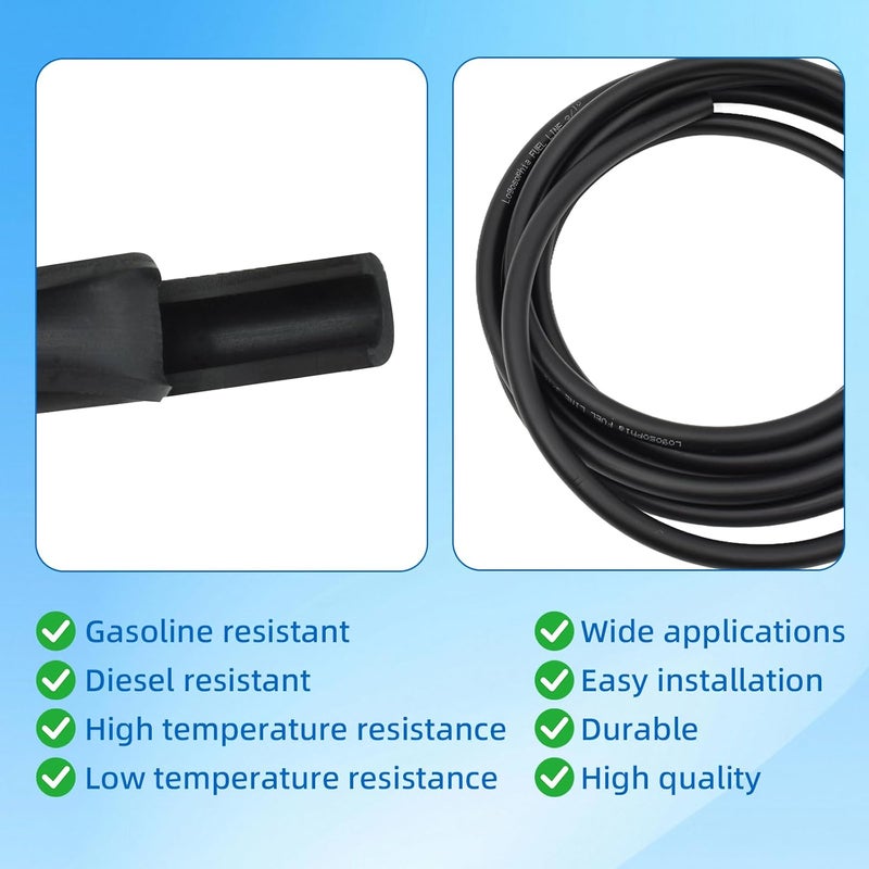 Logosophia 10ft 1/4" ID Fuel Line Hose with 20pcs 2/5" Clamps - Fits Kawasaki, Kohler, Briggs & Stratton Small Gas/Diesel Engines, Generators, Powersports - Durable Flexible Rubber Hose Kit - Image 3